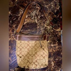 COACH Brown Jacquard Signature C Top Zipper Swingaway Crossbody